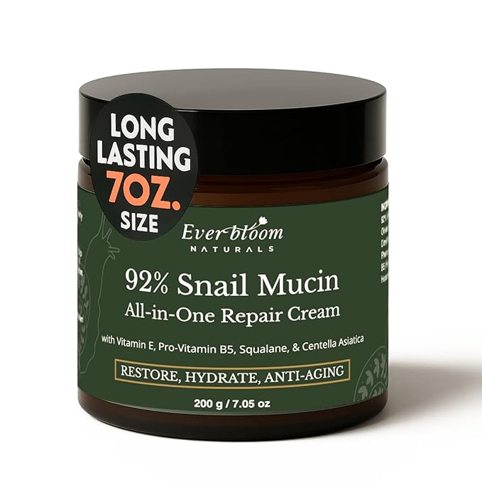 92% Snail Mucin Face Moisturizer Cream Large 7oz with CICA, Squalane & Vitamin E, Hydrating Korean Skin Care, Repair Cream for Soft and Glowy Skin, Acne Skin Care, Centella Asiatica