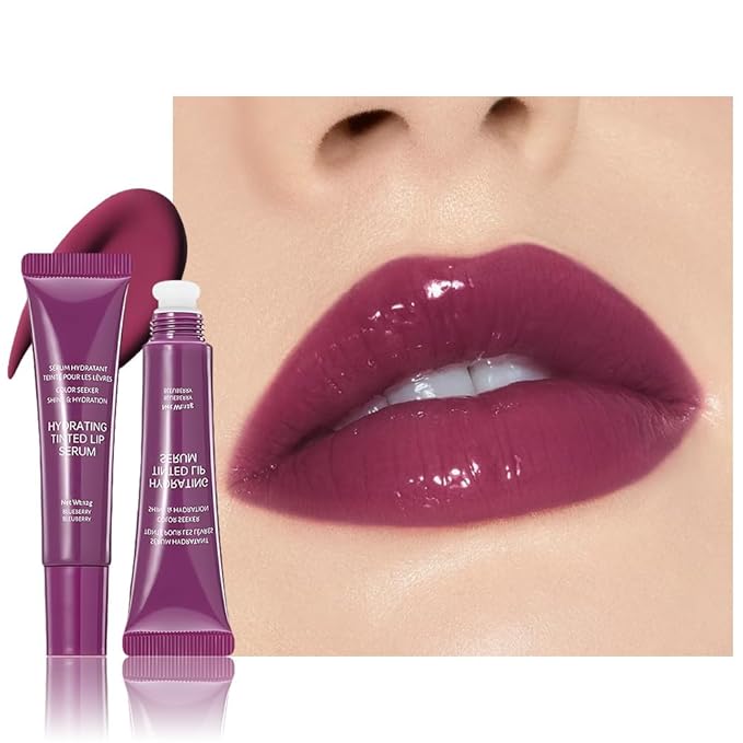 FeiCuiYun Lip Tinted Glowy Balm Hydrating Tinted Lip Serum Lip Gloss, Ultra-Hydrating Natural Vegan Lip Balm, Sheer-Tinted Shine & Hydration, Soothes & Softens Dry Lips Skincare (Purple Grape)