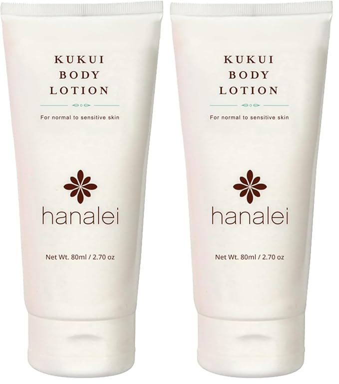 Hanalei Cruelty-Free Kukui Oil Body Lotion – Paraben-Free, Dye-Free Moisturizer with Kukui Nut Oil, Shea Butter & Jojoba for Hydrated, Soft, Nourished Skin – Travel-Friendly Size 80 ml (Pack of 2)