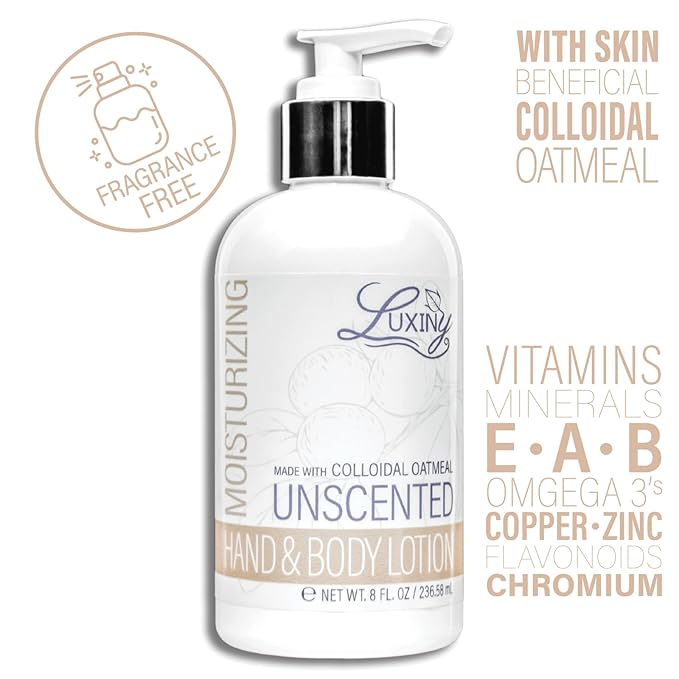 Luxiny Daily Vegan Hand & Body Lotion for Dry Skin,Made with Jojoba Oil & Vitamin E, USA Made, Non Greasy Phthalate/Sulfate/Paraben Free & Cruelty-Free Formula, 8 oz (8 oz, Unscented)