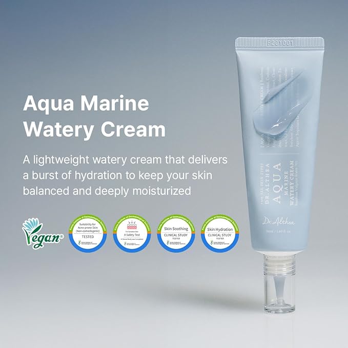 Dr.Althea Aqua Marine Watery Cream | Daily Face Moisturizer for All Skin Types | Deep Hydration Face Cream with Hyaluronic Acid | Vegan Korean Skincare, 1.69 Fl Oz