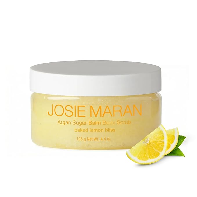 Josie Maran Argan Sugar Balm Body Scrub - Exfoliating Sugar Scrub with 100% Pure Argan Oil & Coconut Oil - Softens, Smoothes & Hydrates Dry Skin - Vegan + Cruelty Free - Baked Lemon Bliss (4.4 oz)