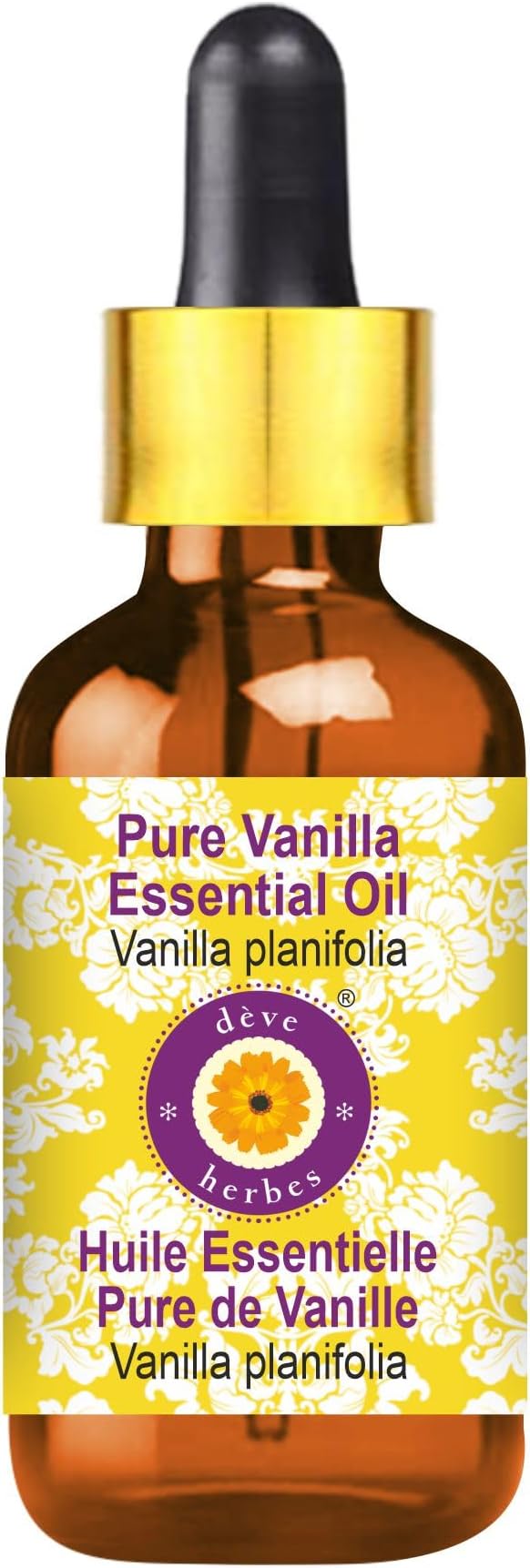 Deve Herbes Pure Vanilla Essential Oil (Vanilla planifolia) with Glass Dropper Steam Distilled 5ml (0.16 oz)
