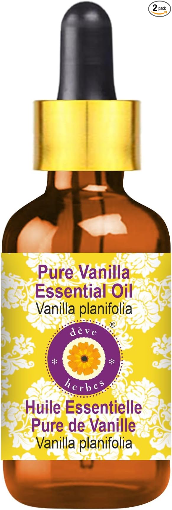 Deve Herbes Pure Vanilla Essential Oil (Vanilla planifolia) with Glass Dropper Steam Distilled 15ml (0.50 oz)