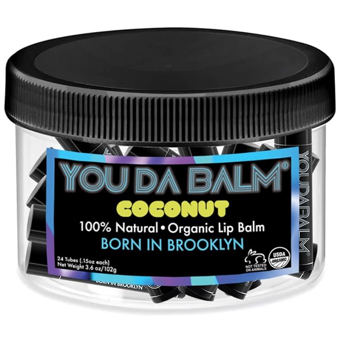 Organic Lip Balm, Coconut Flavor - 100% Natural Lip Moisturizer, USDA Certified - Lip Balm for Dry, Cracked Lips (24 Tube Jar)