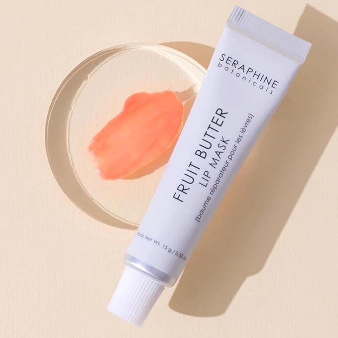 Seraphine Botanicals Fruit Butter Restorative Lip Mask Overnight Gel Balm with Shea Butter & Apricot Kernel Oil – Repairs & Hydrates Dry Lips – Vegan, Paraben-Free, Dewy Finish 0.51 oz (Peach Nectar)