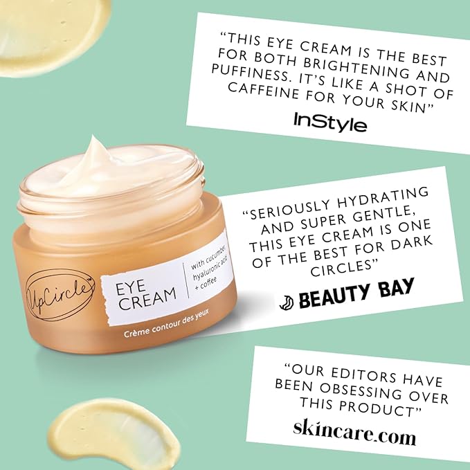 UpCircle Eye Cream With Coffee And Hyaluronic Acid 0.5 FL OZ - For Dark Circles, Puffiness + Wrinkles - Glycerin, Maple Bark + Cucumber Extract - Natural, Vegan + Cruelty-Free
