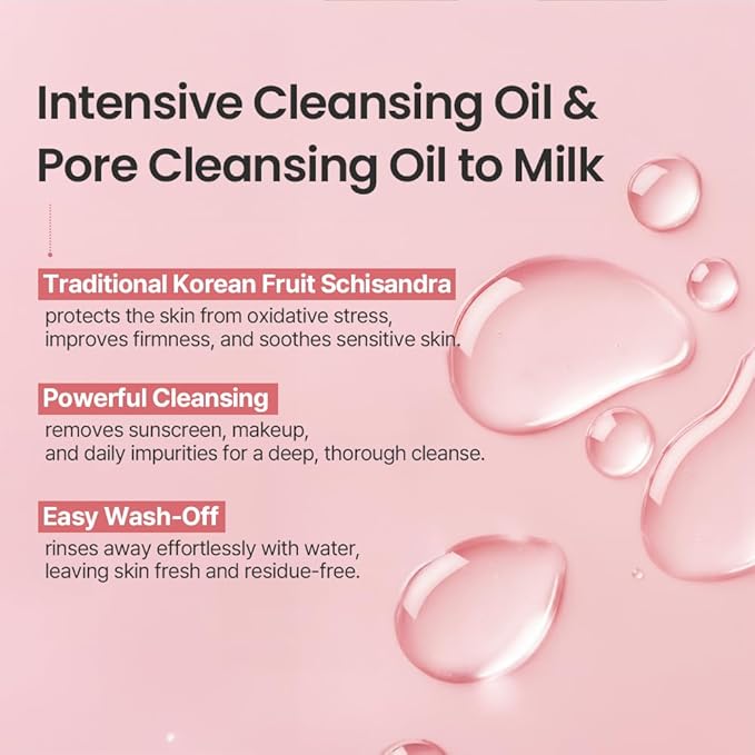 AVEA Pore Cleansing Oil to Milk - Traditional Korean Schisandra Seed Oil | Madecassoside & Asiaticoside | Gentle Hydrating Cleanser for Refining & Smoothing - 3.38 fl oz / 100ml