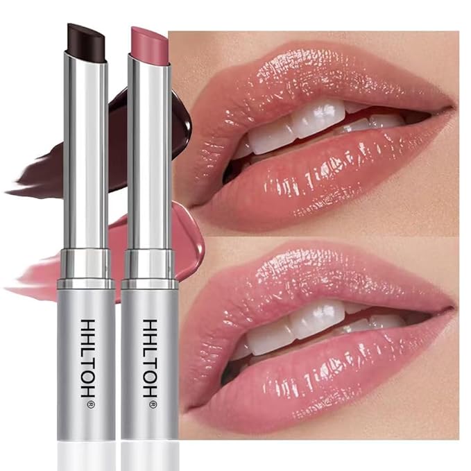 Honey Butter Lipstick Tinted Lip Balm, Shine Moisturizing Plumper Lipstick for Women, Natural Nourishing Hydrating Lip Gloss Stain for Dry Lips, Lightweight Lip Liner Care Makeup, Vegan - Black & Pink