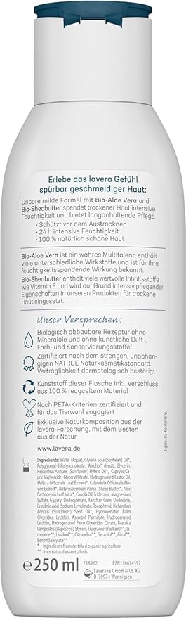 lavera basis sensitiv Body Milk Rich - aloe vera & shea butter - 24 h intensive moisturizing care - PETA certified - biodegradable - vegan - natural cosmetics - 8.45 fl.oz.