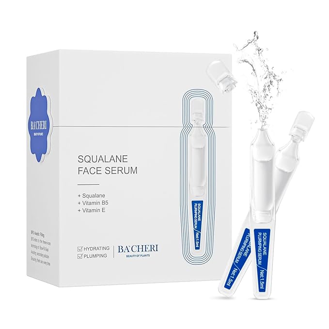 Squalane + Ceramide Face Serum with Vitamin E, Vitamin B5 and Vitamin A derivative, Deep Hydration & Skin Barrier Repair & Plump Skin, Lightweight Non-Greasy 15 Single-Use Ampoules