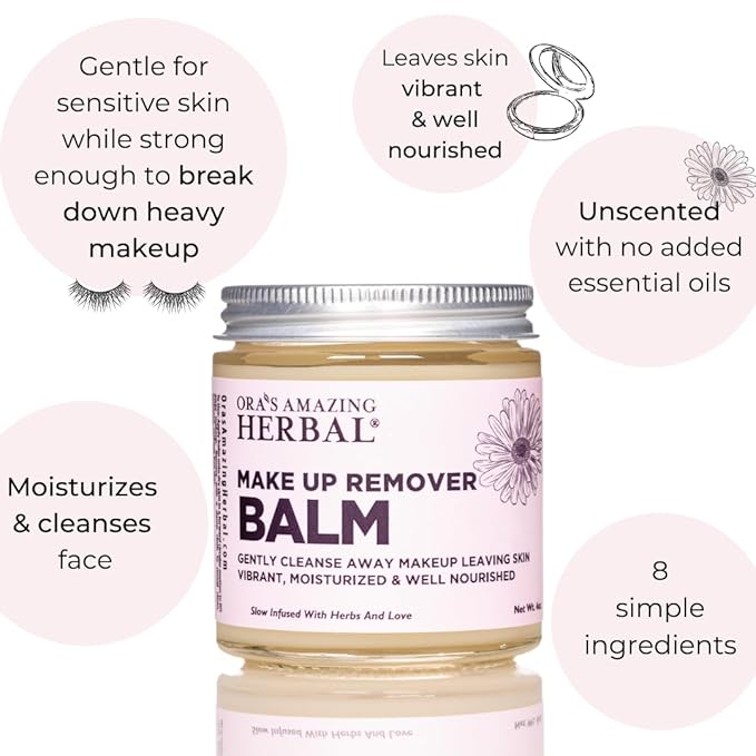 Ora's Amazing Herbal Travel Size Makeup Remover Balm, Mascara and Waterproof Makeup Removal, Calendula Cleansing Cream with Ceramide Support and Licorice, Plastic Free Fragrance Free Skincare, 1 oz