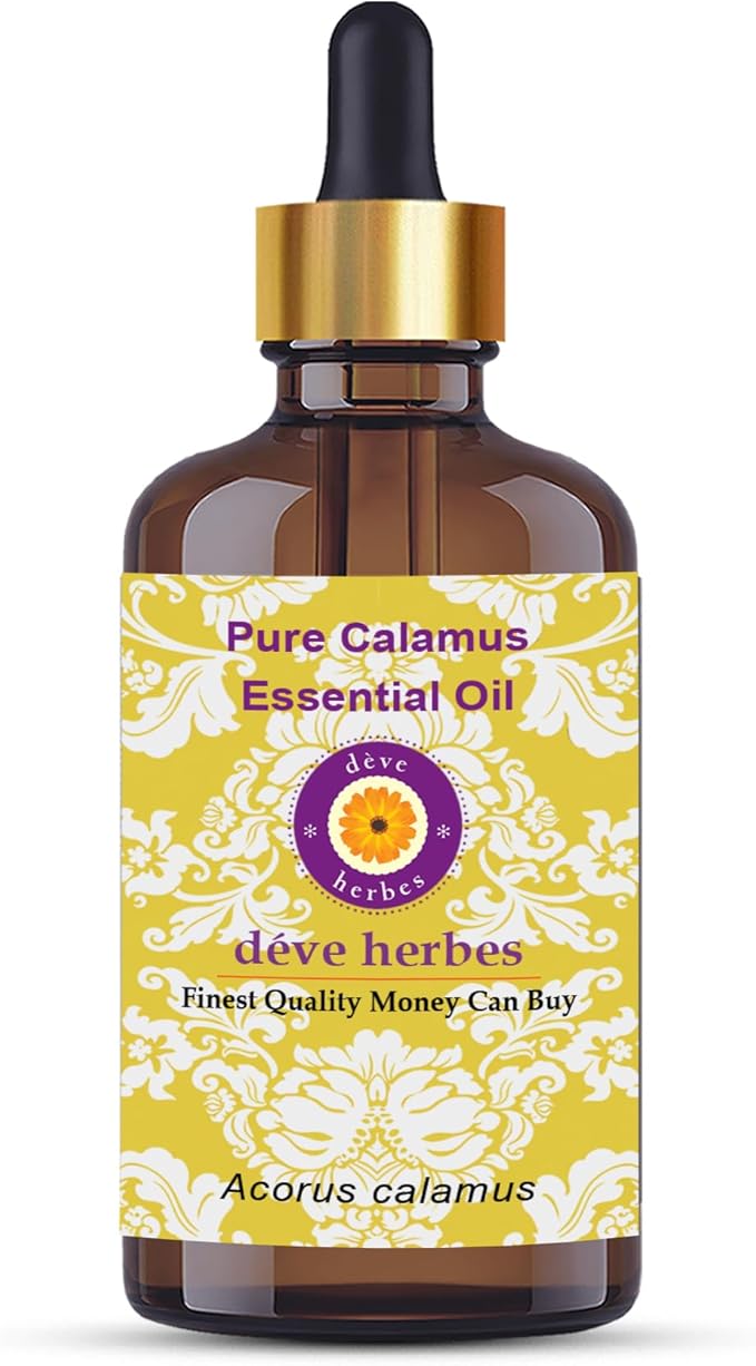 dève herbes Calamus Essential Oil (Acorus Calamus) with Glass Dropper | Pure | Non-Sticky | Non-Greasy | Lightweight | Men & Women | All Skin Types | Steam Distilled 50ml (1.69 oz)
