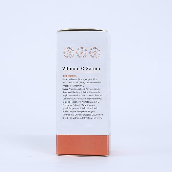 Peauamie Vitamin C Serum for Face Anti Aging with 2% Hyaluronic Acid and 1% Retinol Ferulic Acid,Moisturizer for Fine Lines and Wrinkles 1 Fl Oz x 2 Pack