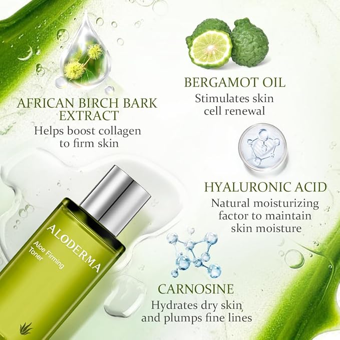 Aloderma Firming Skin Toner with 91% Organic Aloe Vera - Natural Facial Toner for Women with Natural Botanicals to Diminish The Appearance of Fine Lines & Wrinkles - Aloe Vera Facial Toner - 4.2oz