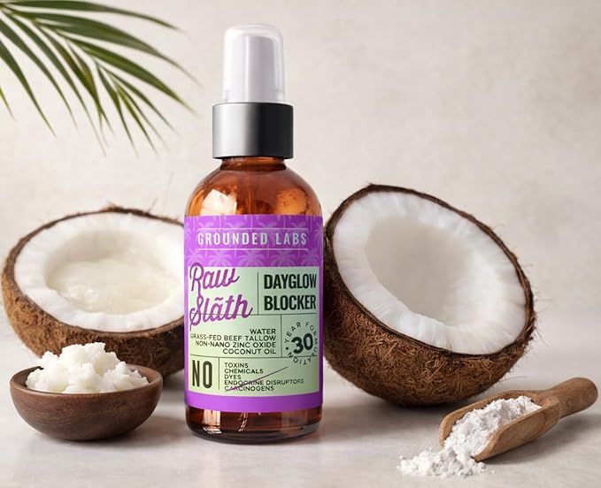 GROUNDED LABS Beef Tallow and Zinc Oxide Chemical-Free Sunscreen with 100% Grass-Fed Beef Tallow, Reef-Safe Non-Nano Zinc Oxide & Coconut Oil Mineral Sunblock SPF 30