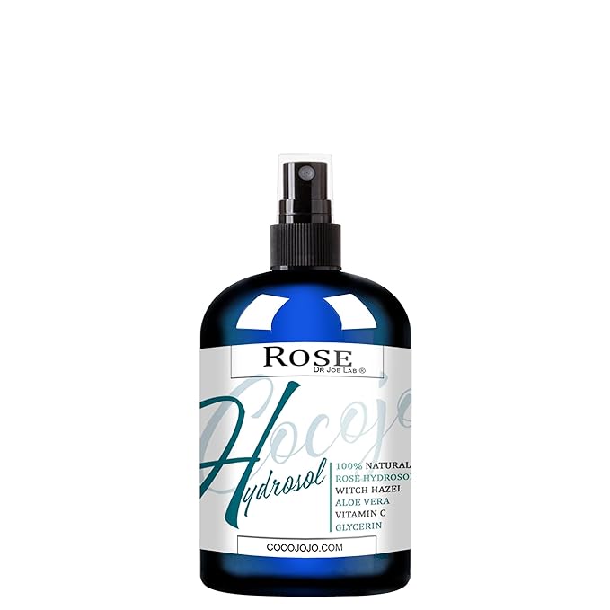 Dr Joe Lab Rose Water Hydrosol, Vegetable Glycerin, Aloe Vera, Vitamin C & Witch Hazel Mix - Natural, Non-GMO, Floral, Face, Hair, Body, Toner Bulk (8 oz & Sprayer)