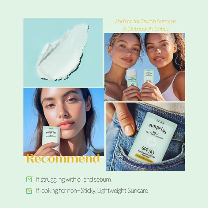 ETUDE Sunprise Mild Airy Finish Sunstick SPF50+ PA++++ Powdery sunscreen, Vegan, Non-Greasy, Sebum Control, Matte Finish, Sensitive Skin Friendly, 19g | perfect for Coachella & Festival Essentials