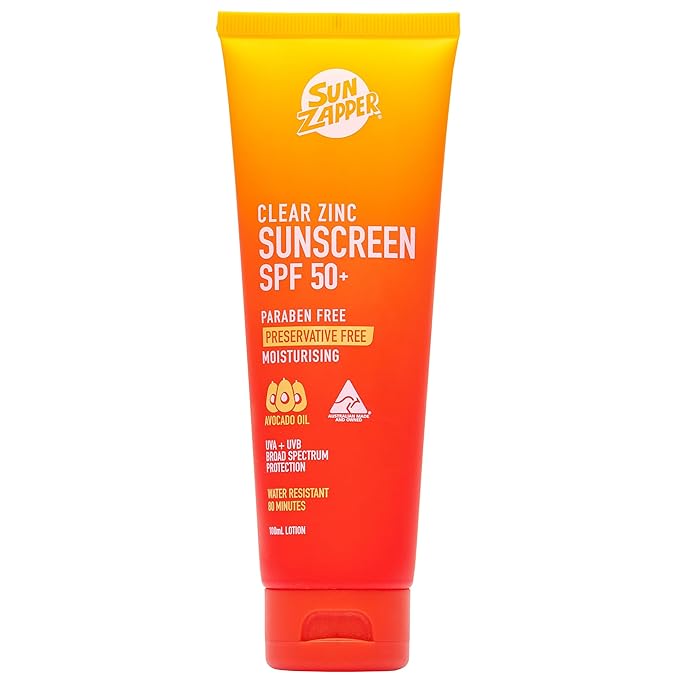 Sun Zapper Clear Zinc Sunscreen Lotion SPF 50+ – Zinc Oxide Sunscreen for Face and Body, Water Resistant Broad Spectrum Sunblock, No White Cast, Oxybenzone Free, 100mL (3.4 oz), Australian Made
