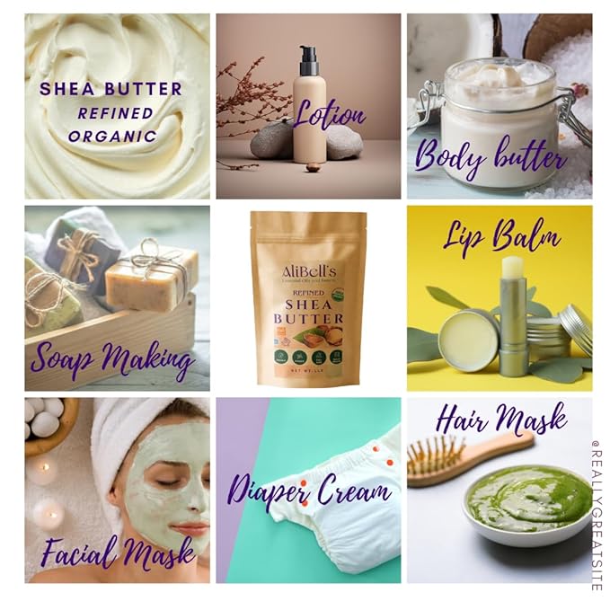 AliBell's- Refined Shea Butter - Unscented Shea Butter - Ultra Refined, Deodorized, White - Hydrating Moisturizer for Dry Skin and Hair