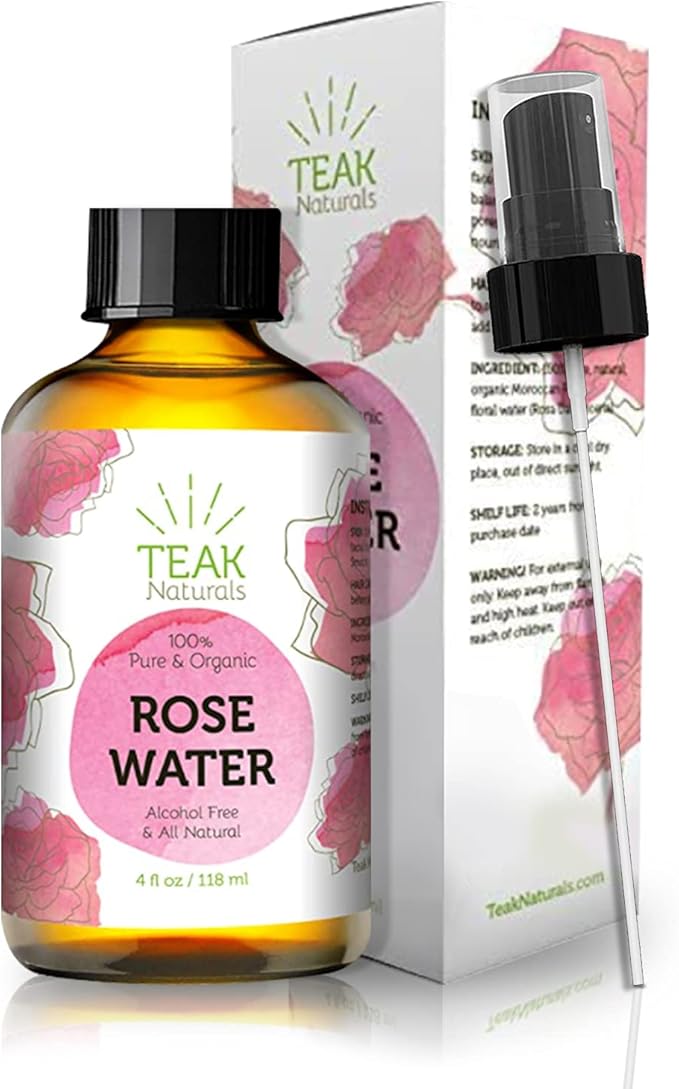Rose Water Toner, 100% Organic Natural Moroccan Rosewater, Chemical Free, 4 oz