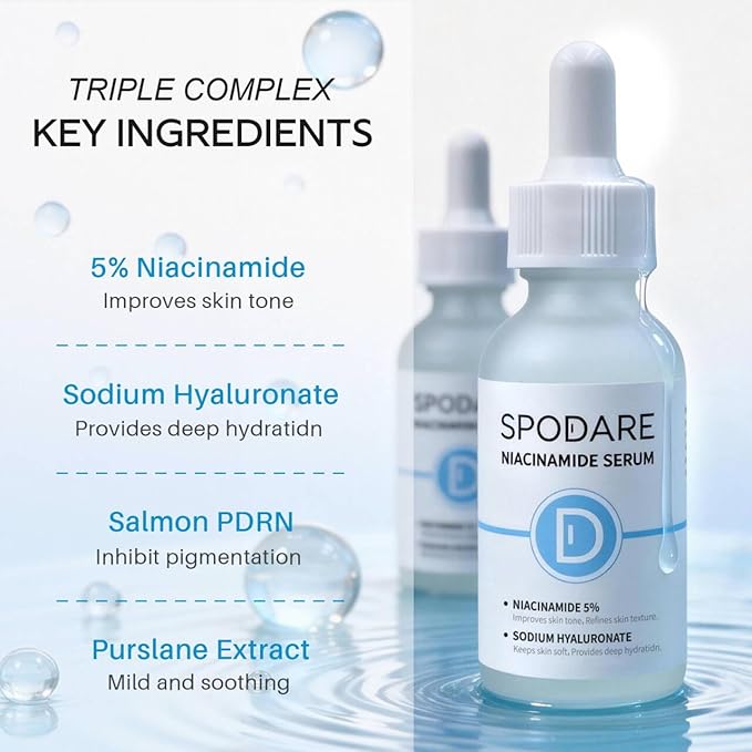 SPODARE Niacinamide Serum, Sodium Hyaluronate, Salmon PDRN, 1.01 fl.oz Facial Serum, Hydrating & Smoothing Care, Improve Skin Tone - 30ml