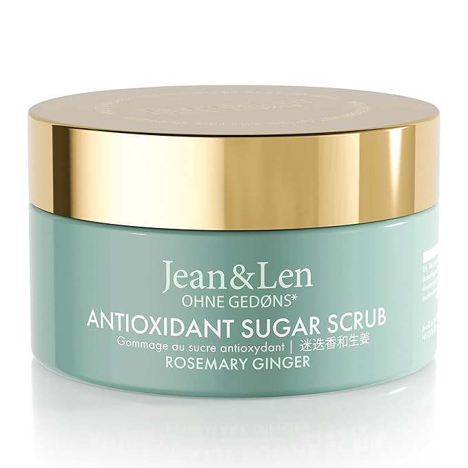 Jean & Len Antioxidant Salt Scrub Rosemary & Ginger, for a fragrant cleansing experience, with rich oils, minimalistic jar, salt scrub without parabens & silicones, 10.58 Fl. Oz.