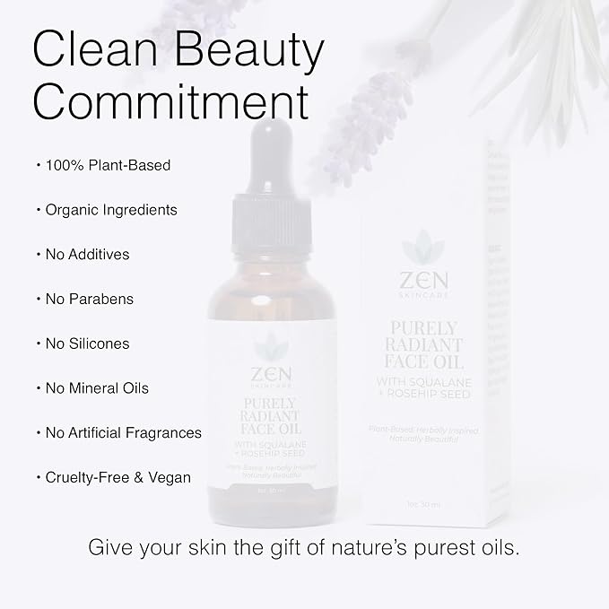 ZEN Purely Radiant Face Oil for Glowing Skin - Squalane, Rosehip & Macadamia Nut Oil - Anti Aging Brightening Serum for Skin Care, Vit C & E Serum for Face, Reduce Wrinkles & Dark Spots
