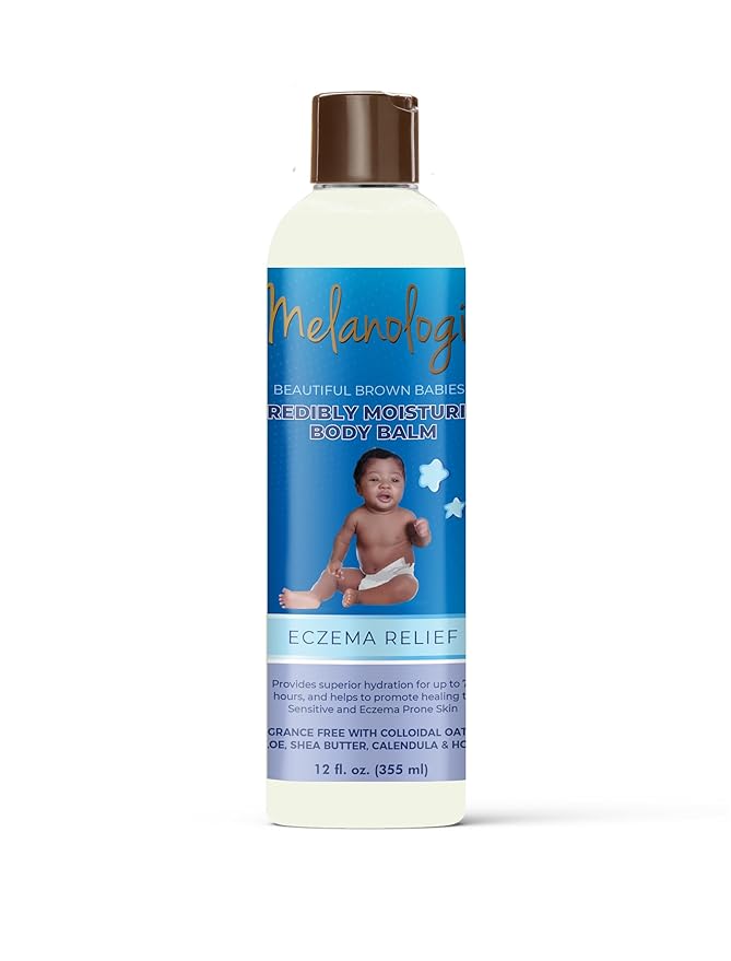 Melanologie Incredibly Moisturizing Body Balm Eczema Relief with 3% Colloidal Oatmeal, Aloe, Shea Butter, Calendula, Vitamins C & E, Hypoallergenic, 12 fl. oz