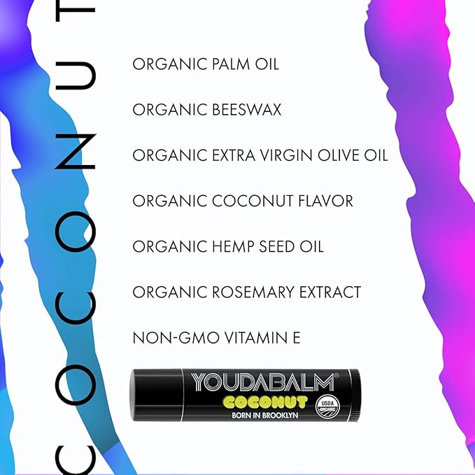 Organic Lip Balm, Coconut Flavor - 100% Natural Lip Moisturizer, USDA Certified - Lip Balm for Dry, Cracked Lips (2 Pack)