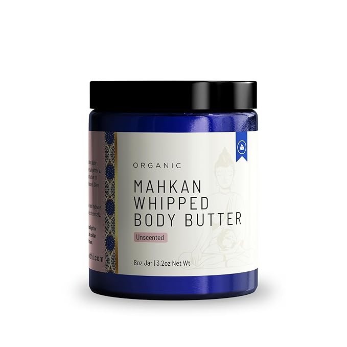 Organic Mahkan Whipped Body Butter 8 oz Jar | Airy & Nourishing Formula | Unscented | Non-Greasy, Deeply Hydrating, Organic & Natural Ingredients (8 oz, Unscented)