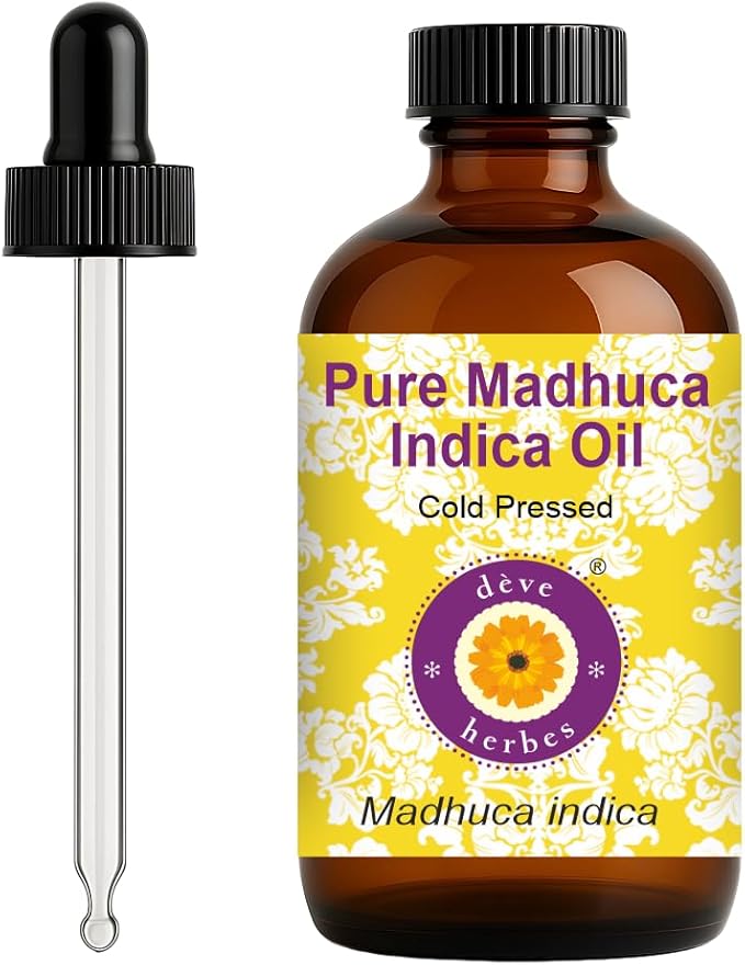 dève herbes Madhuca Indica Oil (Madhuca Indica) with Glass Dropper | Cold Pressed | Pure | Natural | for Diluting Essential Oils | for Skin & Massage | Non-Sticky| Lightweight| Unisex | 120ml (4 oz)
