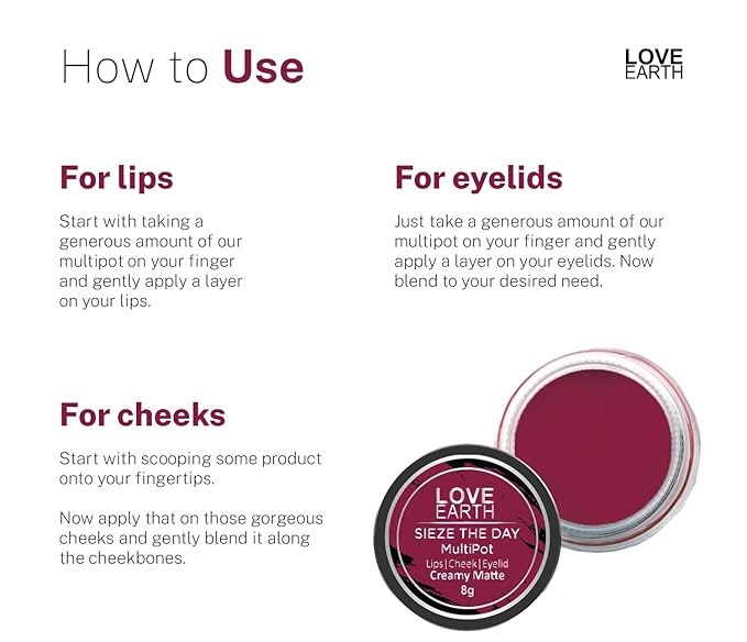 Love Earth Lip Tint & Cheek Tint Multipot-Sieze The Day With Richness Of Essential Oils And Vitamin E For Lips, Eyelids & Cheeks