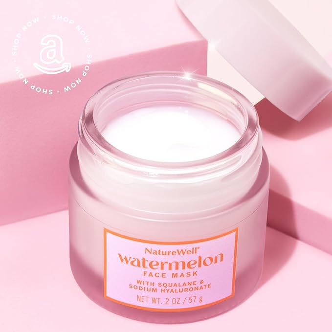 NATURE WELL Watermelon Face Mask, Enriched with Hydrating Watermelon Fruit Water & Plant-Derived Squalane, Promotes A Radiant & Moisturized Complexion, 2 Oz Each (Pack of 2)