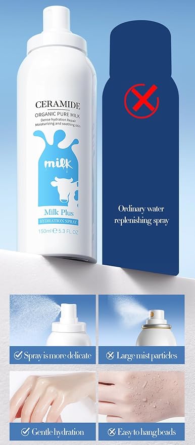 Ceramide Milk Hydrating Mist, Nourishing Hydrating Mist, Protecting & Anti-Aging, Hydrating Refreshing Soothing Facial Mist Spray, Hyaluronic Ceramide Mist Hydrating Toner with Hylauronic Acid