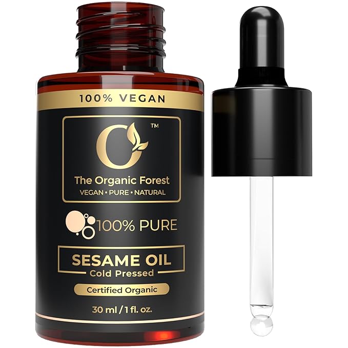 Premium Organic Sesame Oil - Cold Pressed, for Skin & Hair - Nutrient-Rich Sesame Seeds - Natural & Pure - Non-GMO, Vegan, Cruelty-Free, Hexane-Free - 1 fl oz