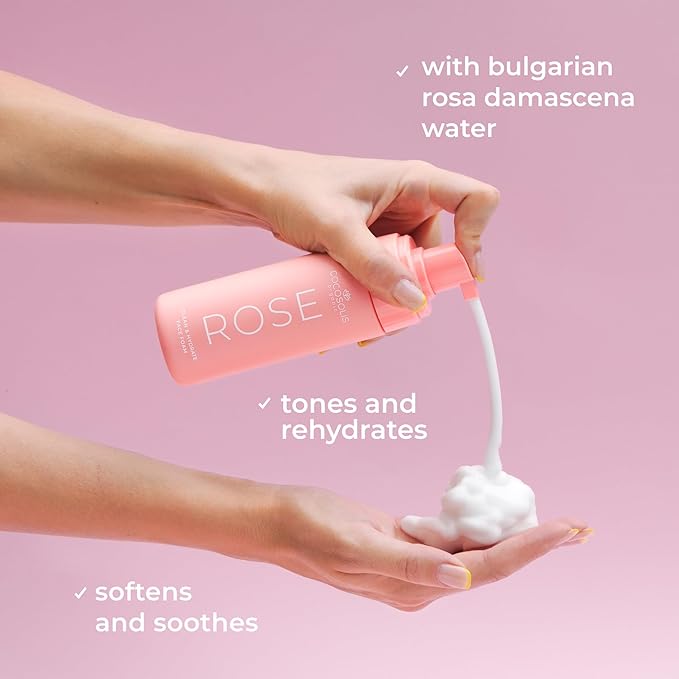 COCOSOLIS Rose Clean & Hydrate Face Foam Deep Pore Facial Cleansing Foam with Moisturising Hyaluronic Acid and Glycerine