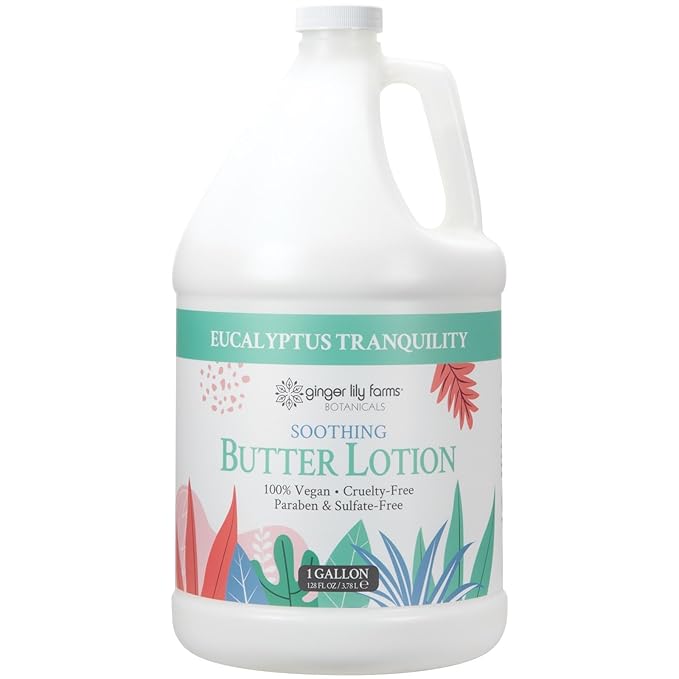 Ginger Lily Farms Botanicals Soothing Butter Lotion for Dry Skin, Eucalyptus Tranquility, 100% Vegan & Cruelty-Free, 1 Gallon (128 fl oz) Refill