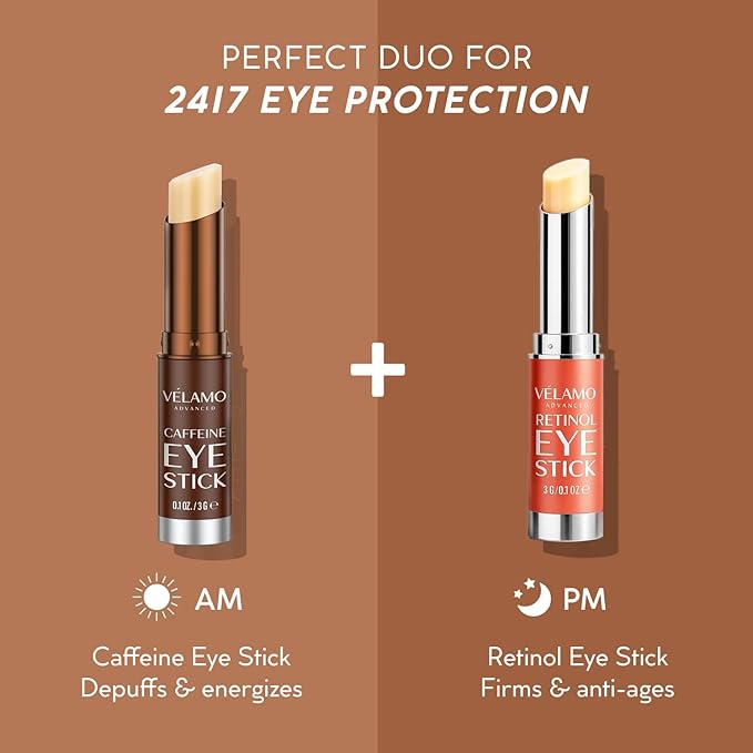 VELAMO ADVANCED Caffeine Eye Stick: Energizing & Hydrating Under Eye Balm for Dark Circles & Puffiness - Travel Essentials, Portable & Perfect for On-the-go Use, 0.1 OZ/3g 2 Pcs