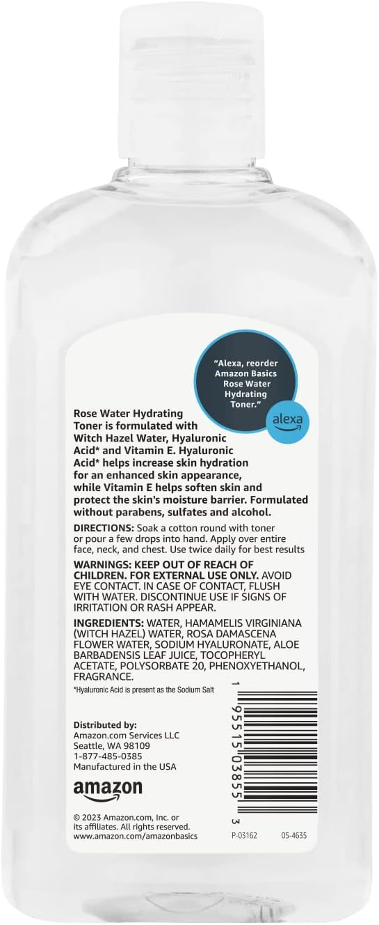 Amazon Basics Rose Water Hydrating Facial Toner, Alcohol Free, 16 fl oz (Pack of 3)
