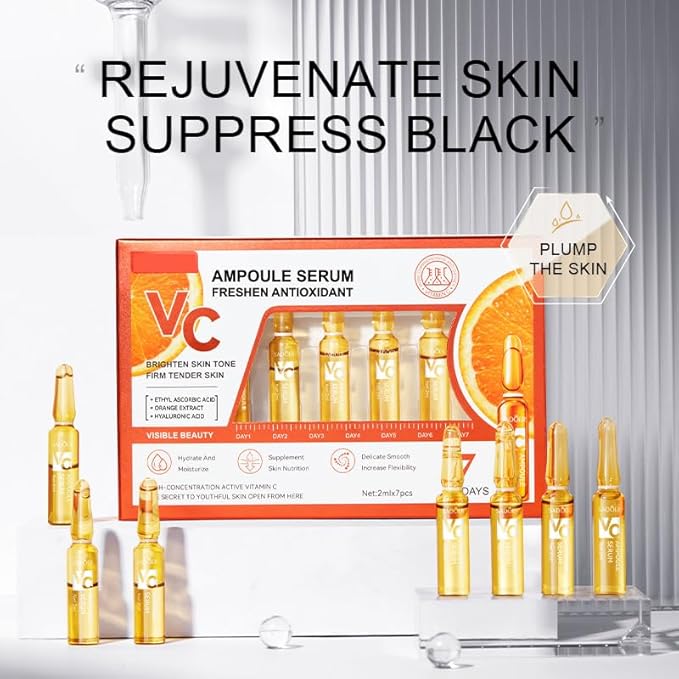 Vitamin C 23% Face Serum – Brightening, Firming, Hydrating, Dark Spot Correction & Anti-Aging Stem Cell Serum | With Hyaluronic Acid, Niacinamide & Glycolic Acid | 21 Ampoules for Glowing Skin