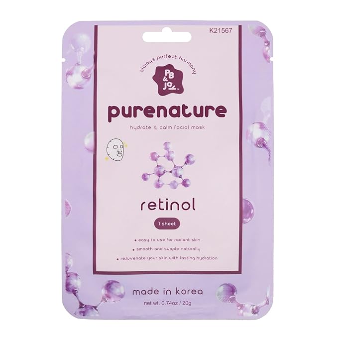 PB & JAY Purenature Facial Mask – Premium Quality Korean Sheet Mask for Smoother-Looking Skin – Korean Collagen Essence Renewal Facemask Sheet (Retinol)
