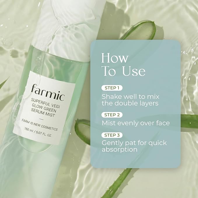 Superful Vegi Glow Green Serum Mist 2.7 fl.oz (80ml) | Aloe & Omija Vegan Facial Spray Essence | Soothing Calming Lightweight Moisturizer | Daily Skincare for All Skin Types