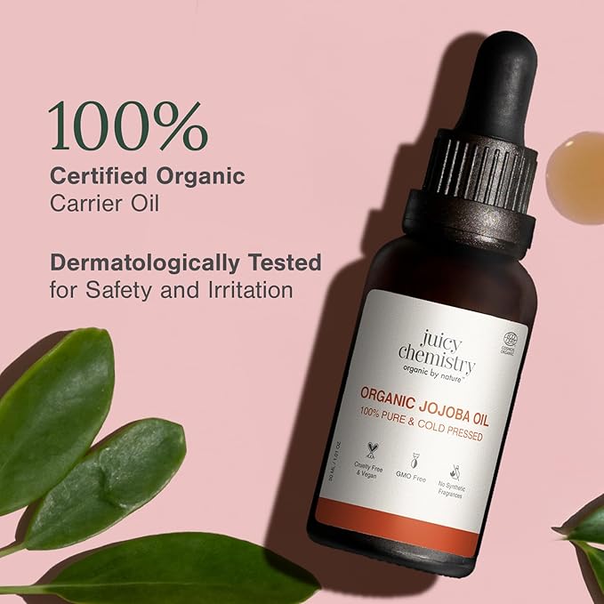 Juicy Chemistry Pure, Cold-Pressed & Organic Carrier Jojoba Oil For Skin, Hair & Nails | Ecocert Organic, Hexane And Gmo Free Carrier Oil For Men & Women | Cruelty-Free & Vegan 30 ml (Pack Of 1)