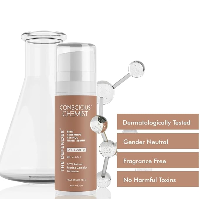 Conscious Chemist® Multi Peptide & 0.2% Retinol Serum | Anti Aging Serum | Boosts Collagen & Reduces Fine Lines, Wrinkles | Probiotics & Cica Water | Fragrance Free, Cruelty Free | 30ml