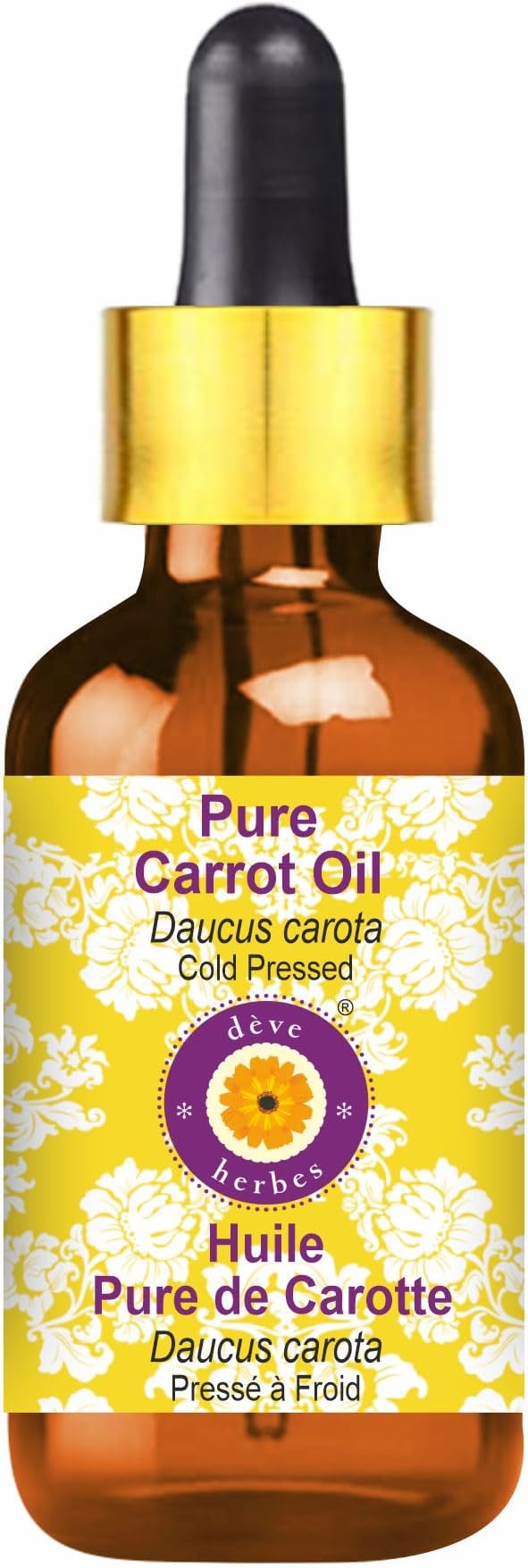 Deve Herbes Pure Carrot Oil (Daucus carota) with Glass Dropper Cold Pressed 5ml (0.16 oz)
