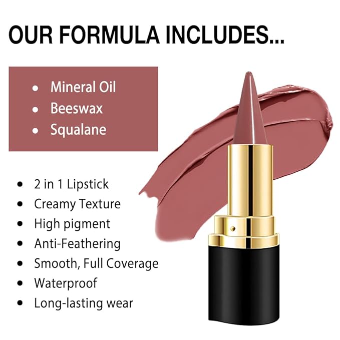 Kaely Chestnut Rose Gradient Matte Lipstick Lip Liner Pencil for Women, 2in1 Flawless Contour Gradual Ombre Effect Lip Pencil Makeup Waterproof, labiales mate 24 horas originales, 11
