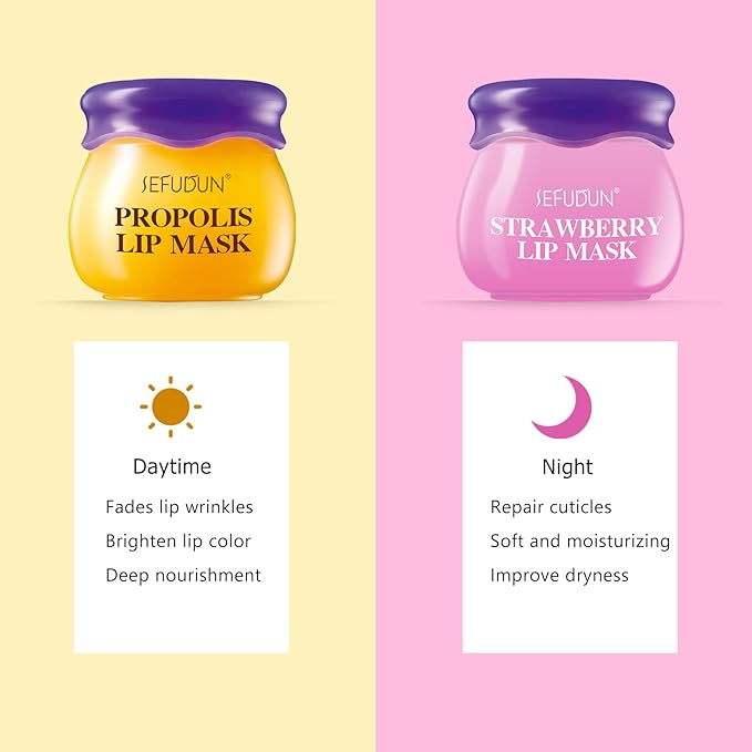 2 PCS Bee Balm Lip Balm, Bee Lip Balm Lip Mask, Propolis Lip Mask Overnight Moisturizing Lip Balm with Stick, Sleeping Lip mask Hydrating Prevention Dry & Cracked, Reduce lip Lines