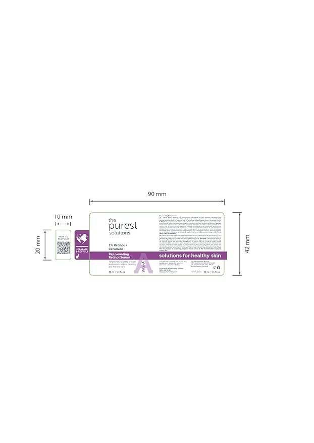 The Purest Solutions Vita-A Rejuvenating Retinol Serum (1% Retinol + Ceramide) - Promote Skin Hydration - Reduce Wrinkles, Fine Lines and Signs of Aging - Vegan | Cruelty Free (1 fl. oz)