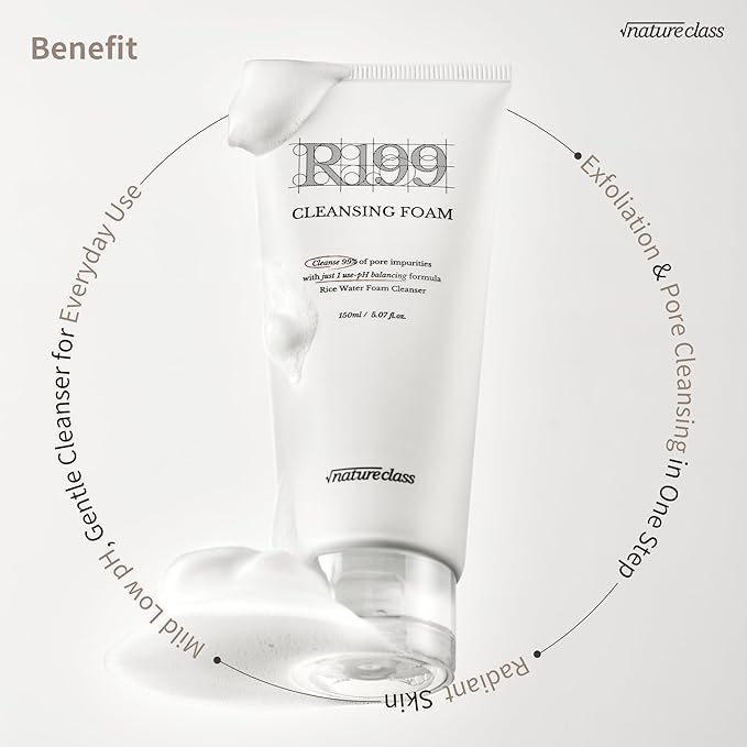 R199 Rice Enzyme Cleansing Foam – Deep Cleanser for Sensitive Skin, Blackhead & Pore Care, Double Cleansing, Aloe & Hyaluronic Acid, Korean Skin Care, Fragrance Free, 5.07 fl oz